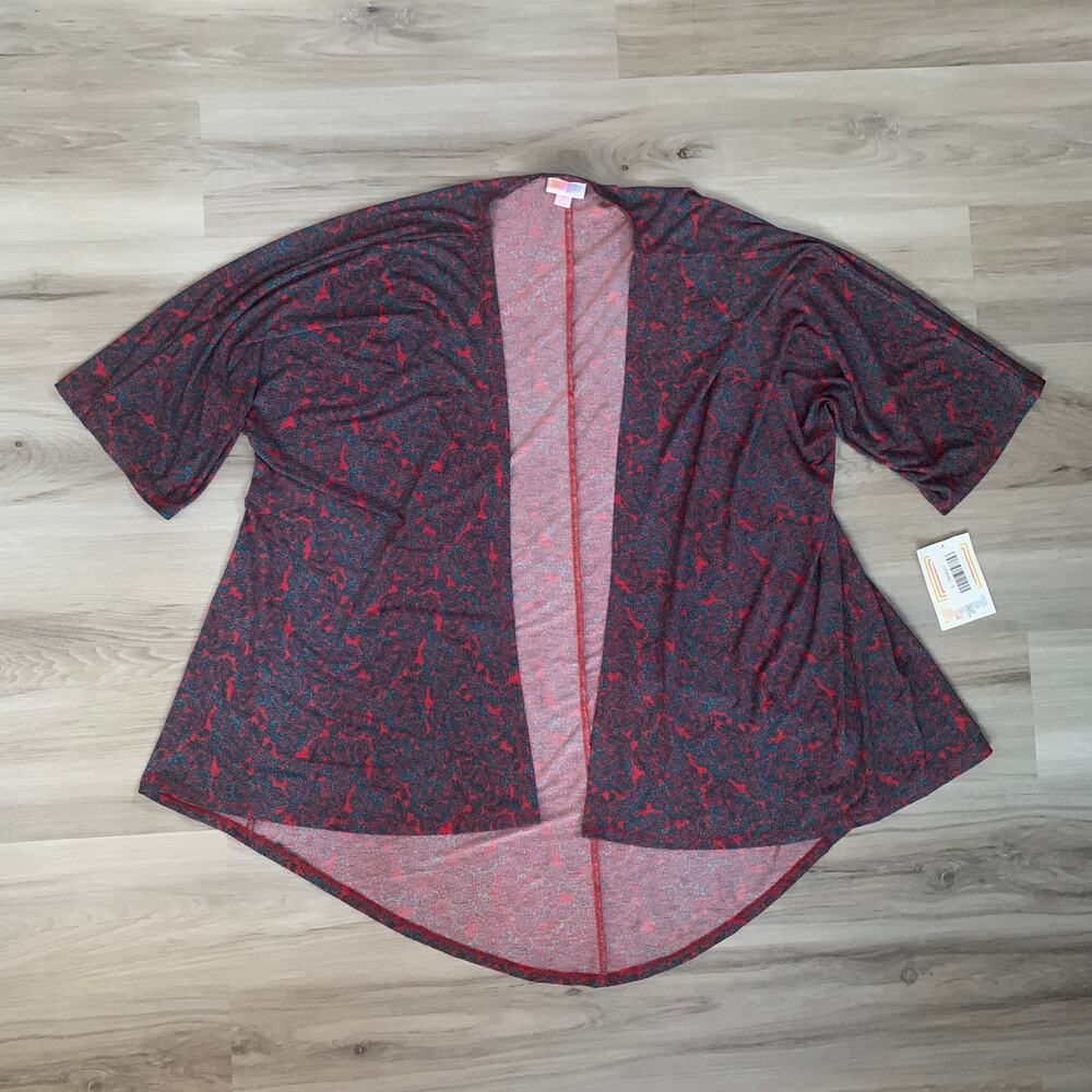 LulaRoe Duster Cardigan Paisley Print Womens Small Blue Red Open Front